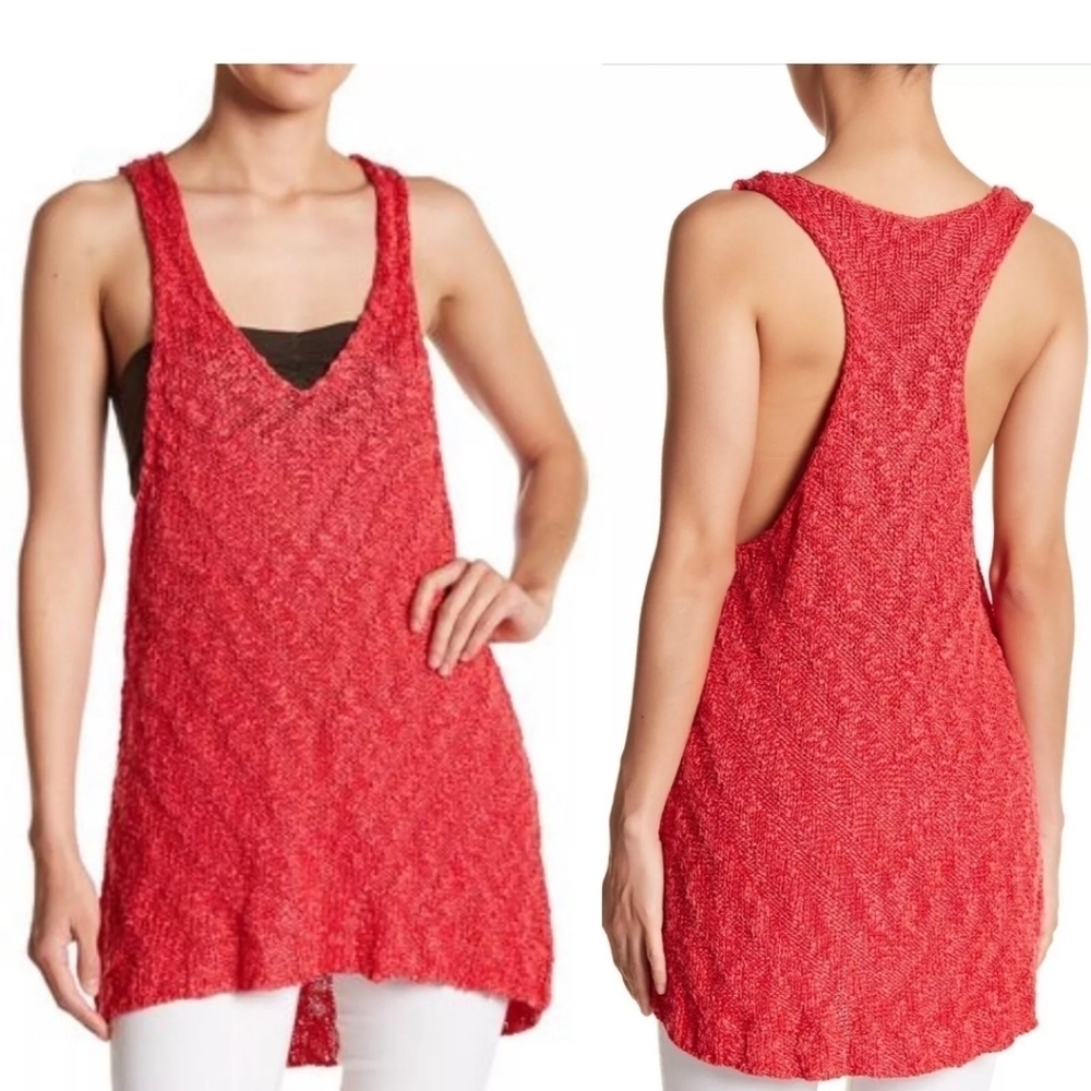 FREE PEOPLE | Chevron Sweater Tunic dress Size S Red Casual Boho